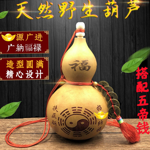 天然开 口特大葫芦五帝钱挂件真胡芦门口卧室带盖子八卦客厅葫芦