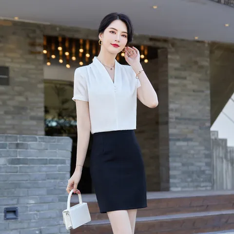 短袖衬衣女设计感领衬衫缎面长袖高级感新款气质2023夏v上衣醋酸