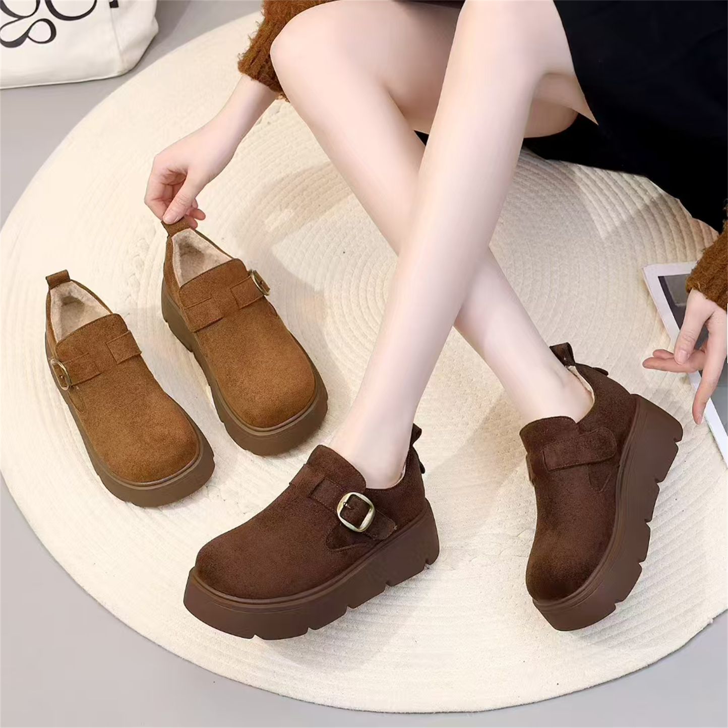 2025冬季保暖加绒一脚蹬乐福鞋女