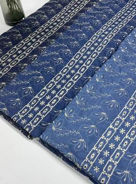 绣花水洗牛仔布料 薄款棉布条子花刺绣涤棉连衣裙衬衫diy服装面料