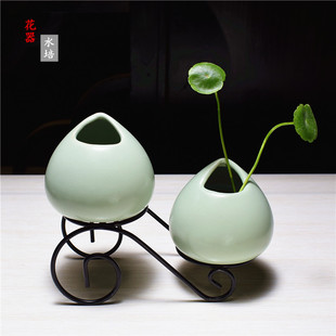 创意汝窑花瓶花架桌面摆件水养绿植绿萝铜钱草容器插花干花花瓶