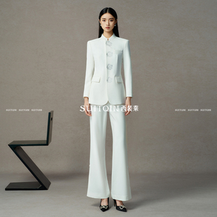 西装秦【扶摇直上系列】白色新中式国风套装女美容院店长工作服秋