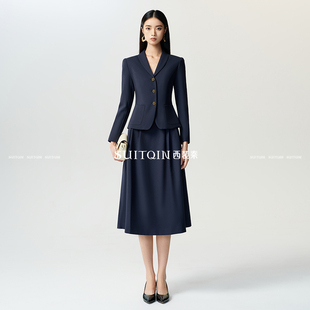 SUITQIN西装秦藏青色西服套裙女公务员面试正装收腰显瘦职业套装