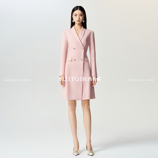 SUITQIN西装秦粉色职业西装连衣裙女主持人正装美容院工作服春秋