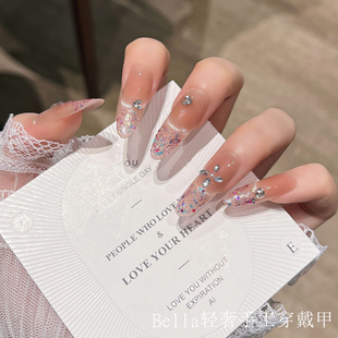 纯手工长椭圆穿戴甲璀璨星河闪粉美甲甲片成品高级感假指甲手工甲