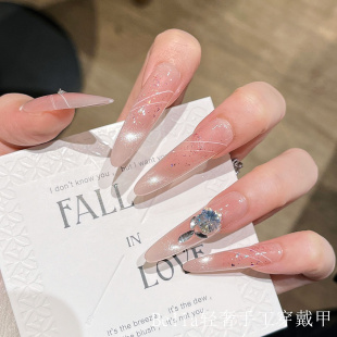 手工穿戴甲高级感温柔粉色猫眼美甲纯手作假指甲贴片可拆卸ins风