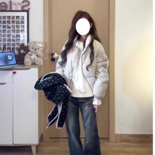 套装 上架72小时有货 韩系一整套加厚棉服外套女巨好看直筒牛仔裤