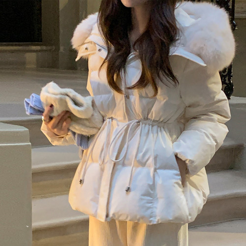 高端奢华 韩国Chic羽绒棉衣外套 连帽拉链大毛领抽绳韩版棉服外套