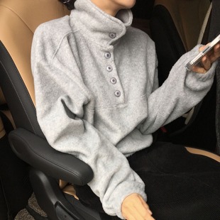 已出货尺码 ins半纽扣领摇粒绒保暖卫衣 更新韩国chic早春新款