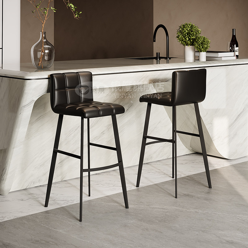 劳伦斯吧台椅家用 意式极简真皮高脚椅 岛台椅 黑色餐椅前台椅子,商业/办公家具,酒吧椅,淘宝优惠券,粉丝福利购,淘宝优惠卷