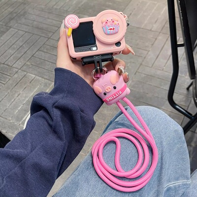 可爱棒棒糖小猪适用大疆action6/5pro/4/3运动相机保护套配件挂绳
