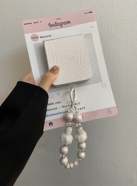 小香风皮质山茶花适用华为pocket2折叠屏手机壳OPPO Find N3 Flip荣耀三星zflip5/6手链小米mixflip硬壳xflip