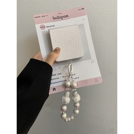 小香风皮质山茶花适用华为pocket2折叠屏手机壳OPPO Find N3 Flip荣耀三星zflip5/6手链小米mixflip硬壳xflip