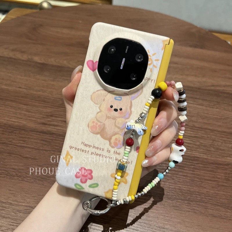 可爱花朵小狗适用于华为Mate X7折叠屏手机壳肤感硬壳OPPOFindN6手链vivoXFold5个性创意荣耀MagicV6磨砂女款