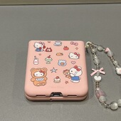 N3Flip荣耀肤感vivo女款 日韩可爱kt猫适用华为pocket2折叠屏手机壳小米mixflip防摔三星zflip6手链OPPO Find