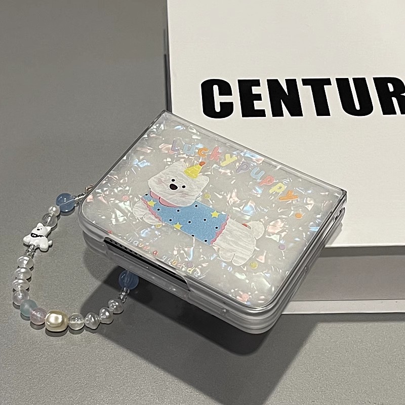 可爱蓝衣波点西高地适用华为Pura X折叠屏手机壳pocket2小米mixflip三星zflip6手链OPPOFindN3Flip荣耀vivo女