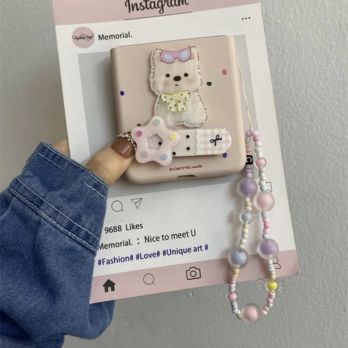 可爱西高地折叠支架适用华为Pura X折叠屏手机壳pocket小米mixflip三星zflip6挂链OPPOFind N3Flip荣耀vivo女