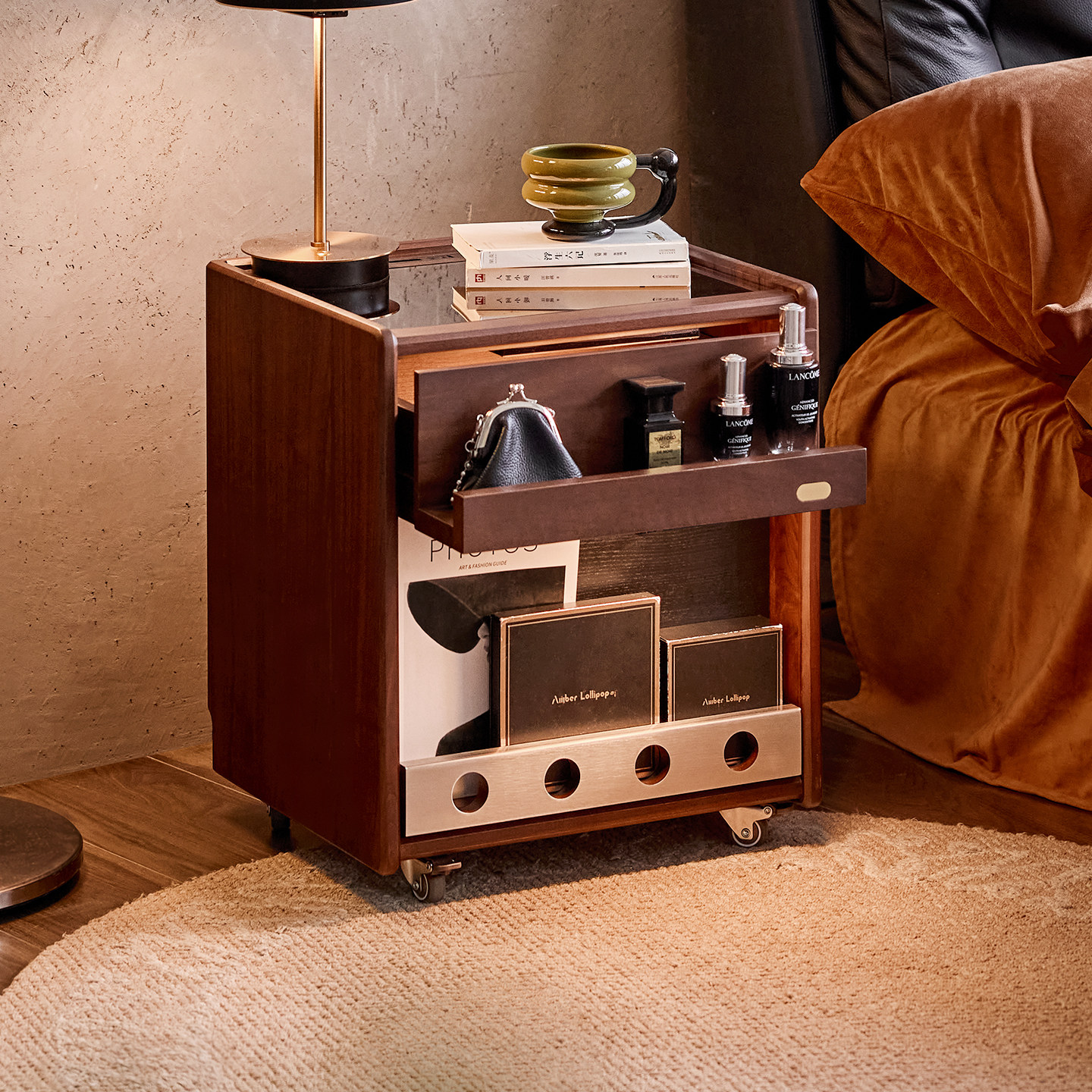 色格实木床头柜黑胡桃木卧室家用卧室收纳储物柜床边小柜子中古风,住宅家具,床头柜,淘宝优惠券,粉丝福利购,淘宝优惠卷