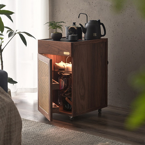色格可移动黑胡桃木多功能茶水柜