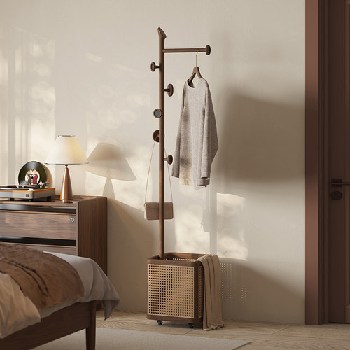 色格标杆衣帽架黑胡桃木可移动