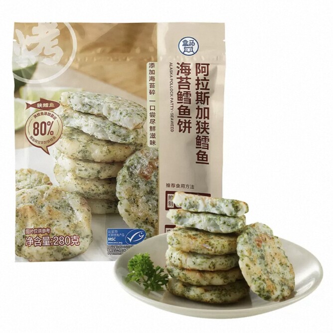 盒马 阿拉斯加狭鳕鱼海苔鳕鱼饼280g狭鳕鱼添加量达80%