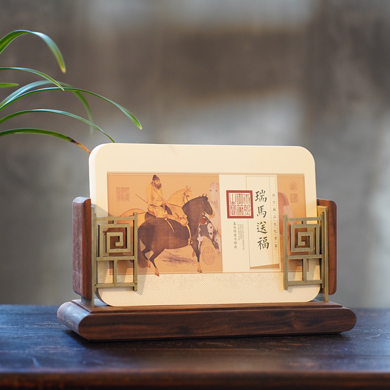 2026挂历台历定做【宋画名画】马年中国风图案日历胡桃木底座实木