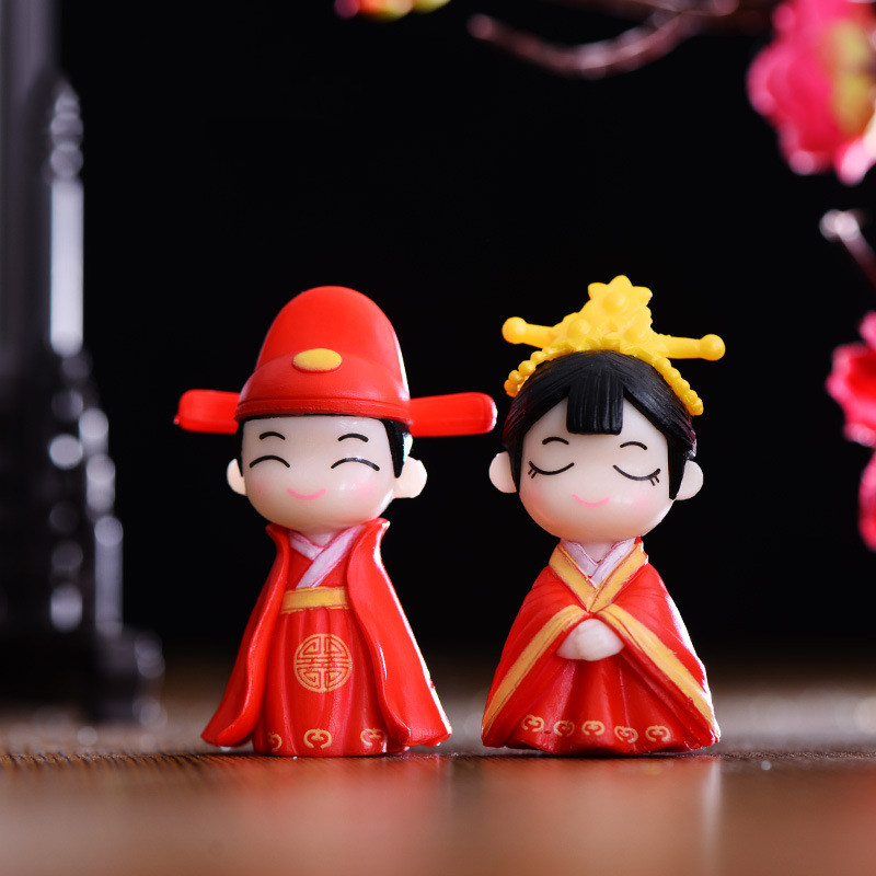 微景观复古怀旧塑料工艺品可爱人物新款古装情侣古风娃娃婚庆摆件
