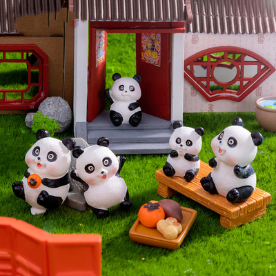 微景观树脂工艺品创意可爱动物熊猫围炉煮茶DIY装饰园艺桌面摆件