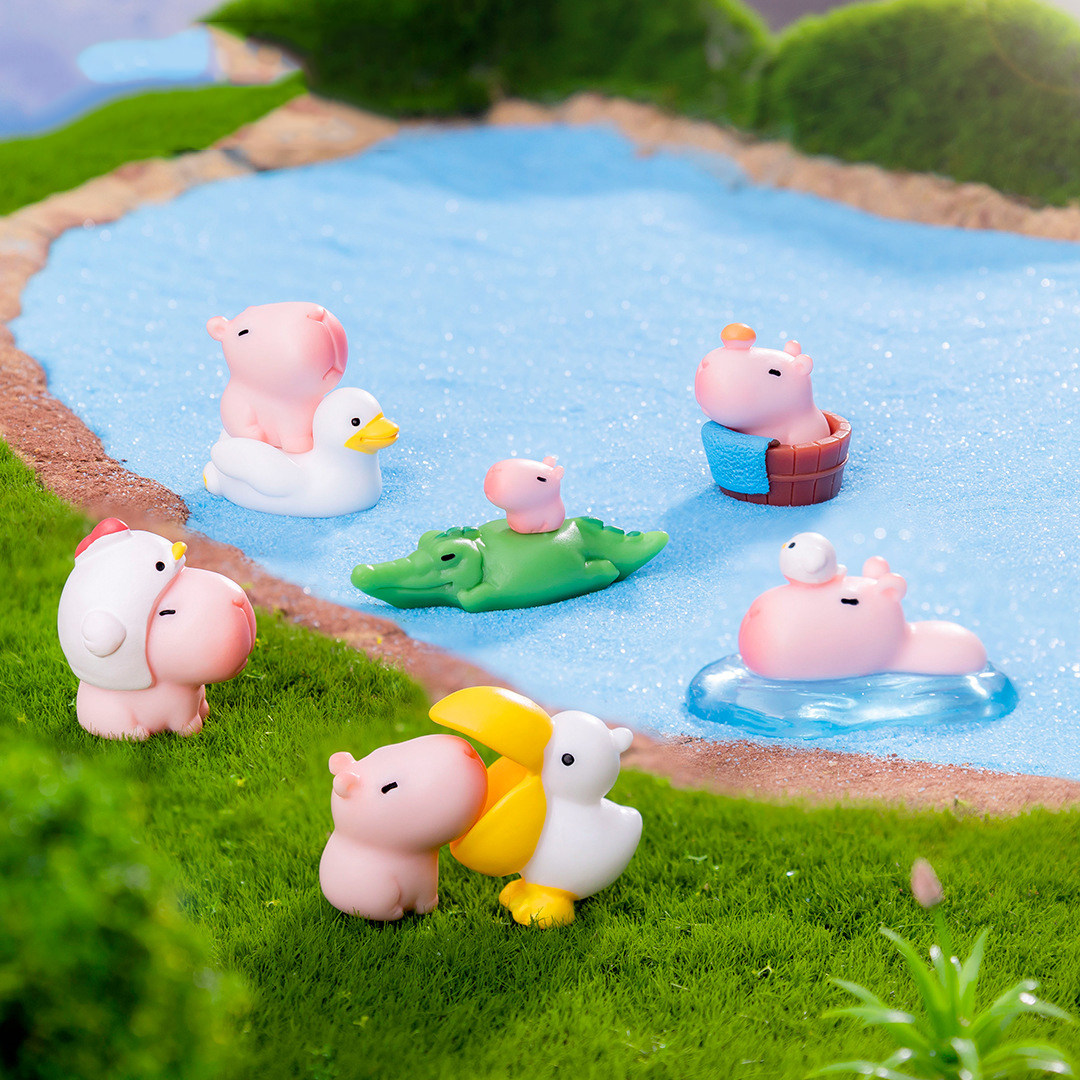 微景观创意可爱粉色卡皮巴拉水豚公仔 DIY装饰品园艺桌面树脂摆件,家居饰品,装饰摆件,淘宝优惠券,粉丝福利购,淘宝优惠卷