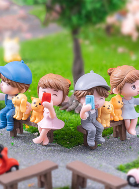 微景观简约现代创意自拍情侣男孩女孩公仔 DIY装饰品迷你桌面摆件