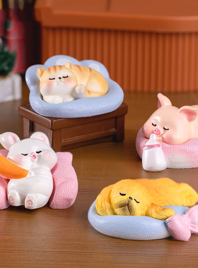 微景观简约树脂工艺品可爱趴趴睡觉猫狗猪兔子动物公仔装饰品摆件