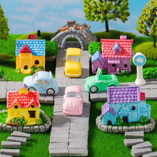 微景观仿真建筑别墅房子小汽车园艺造景DIY装饰品车载桌面小摆件