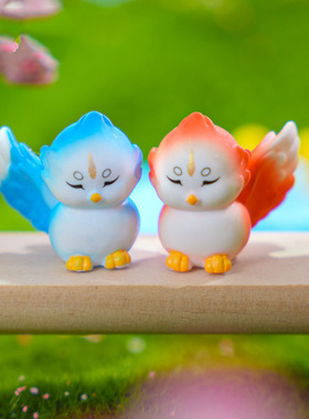 微景观树脂工艺品创意可爱红蓝比翼鸟情侣动物 造景DIY装饰品摆件