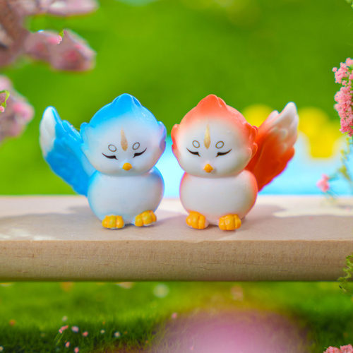 微景观树脂工艺品创意可爱红蓝比翼鸟情侣动物 造景DIY装饰品摆件