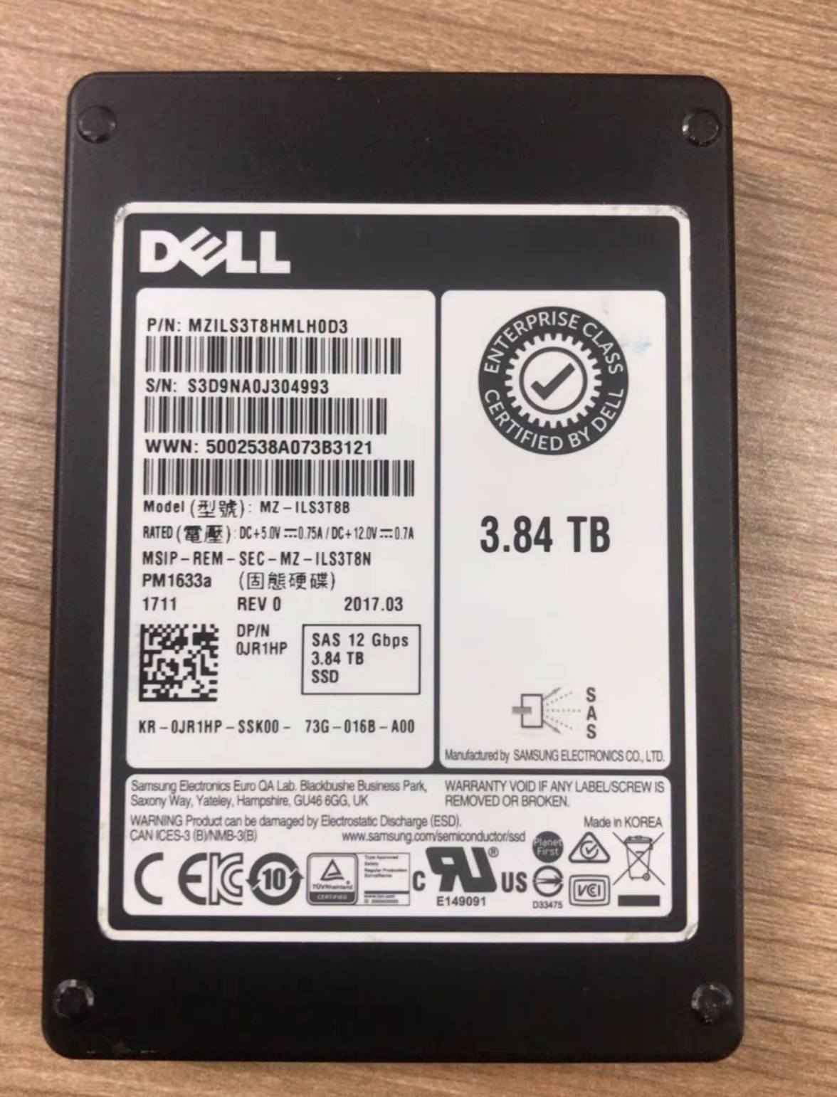 原装戴尔dell 3.84T SAS 12G SSD服务器固态硬盘PM1643