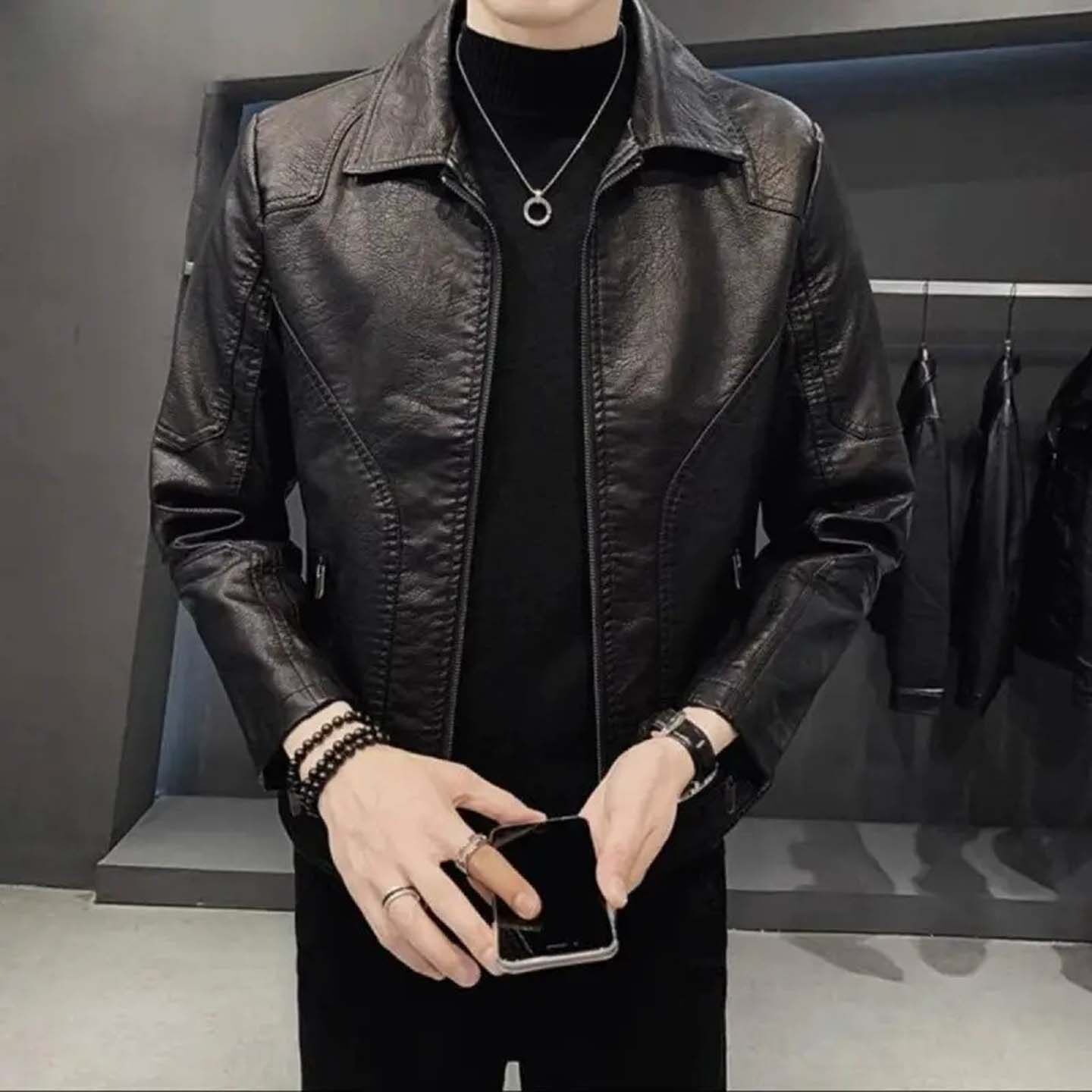 维乾男装高档轻奢痞帅翻领皮
