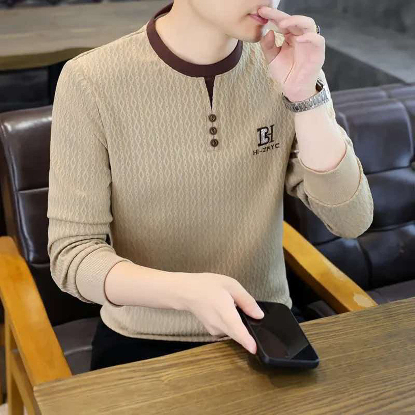 振炳瑞池男装男士圆领长袖时