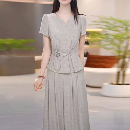 真值良品女装2026新款时尚洋派套装夏季洋派减龄短袖阔腿裤两件套