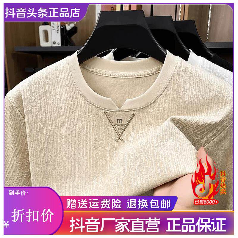 凯登鹿轻奢简约V领t恤短