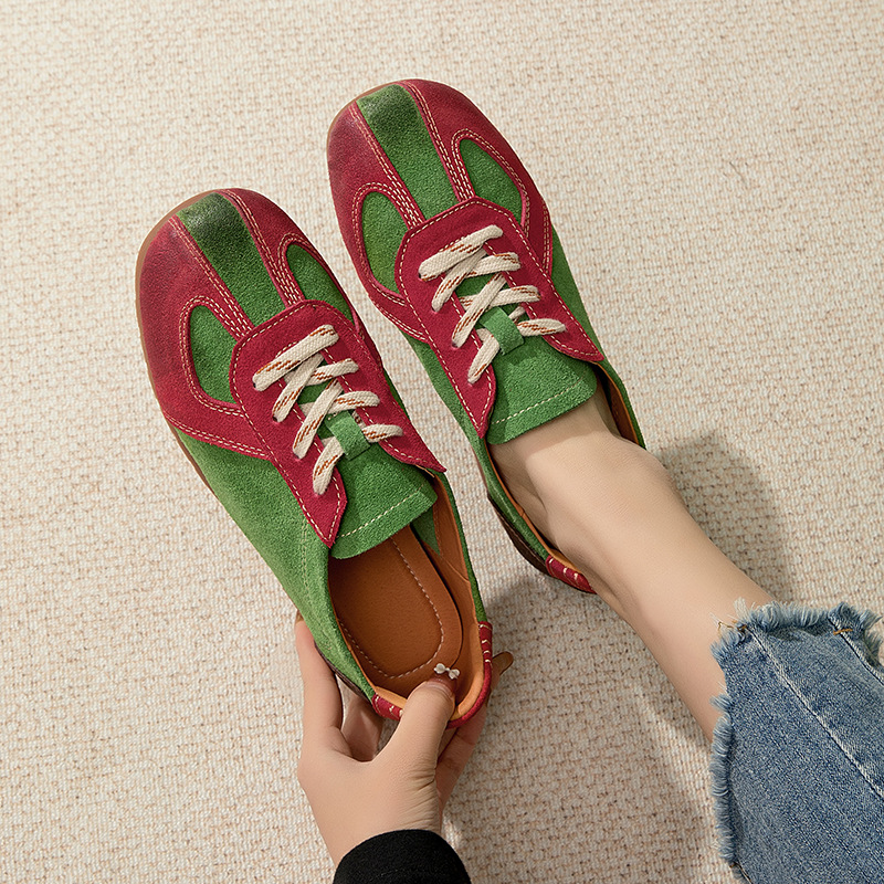 2025春秋季新款真皮德训鞋舒适百搭系带拼色牛皮阿甘鞋软底单鞋