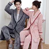 法兰绒晨袍女浴袍冬 新款 情侣睡袍男秋冬季 珊瑚绒睡衣加绒加厚长款