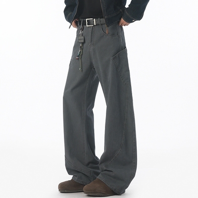 美式潮牌水洗多口袋宽松弯刀裤