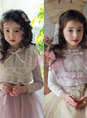 女童背心韩国童装FLO2021春季新女宝宝蕾丝花边透明网纱百搭马甲