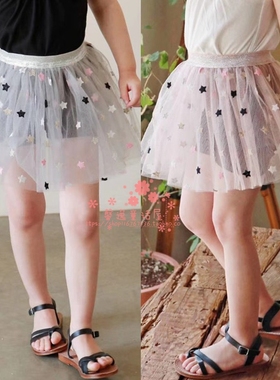 女童短裙韩国童装FLO2020夏款女孩宝宝星星网纱假两件裙裤半身裙