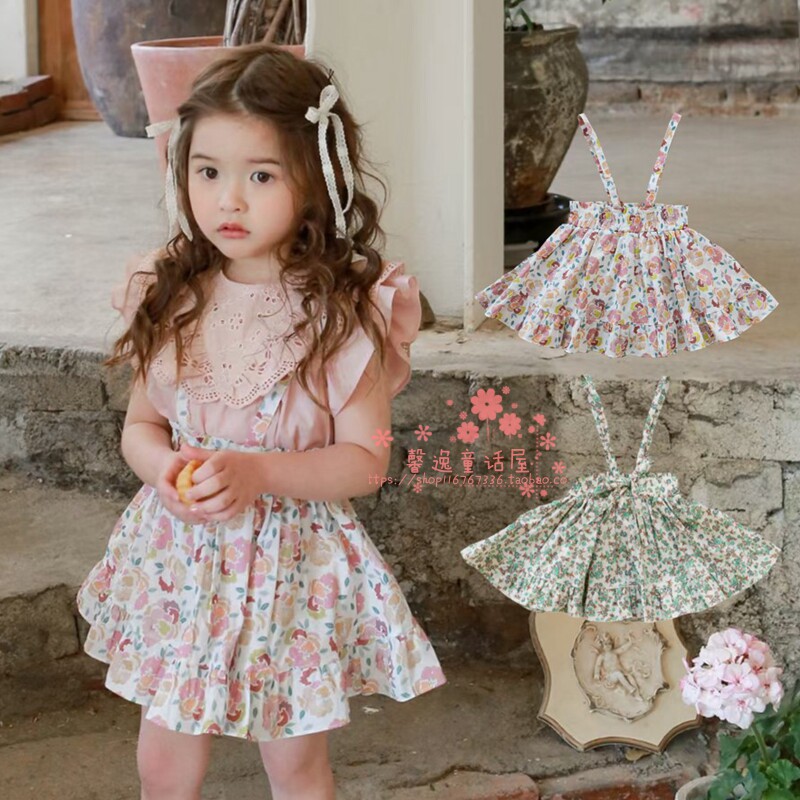 FLO纯棉碎花荷叶边a字短裙半身裙