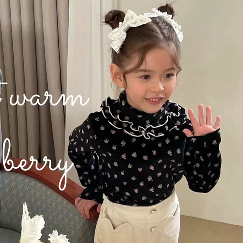 女童T恤韩国童装BerryBerry2023冬季碎花半高领花边加绒厚打底衫,童装/婴儿装/亲子装,T恤,淘宝优惠券,粉丝福利购,淘宝优惠卷