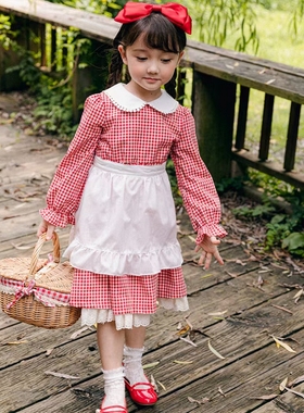 女童连衣裙韩国童装PinkBerry2022秋小红帽爱丽丝格子围裙公主裙