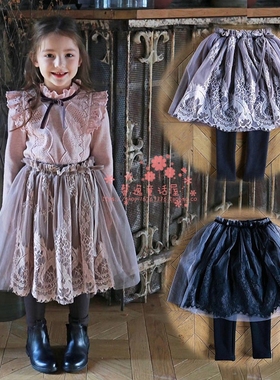 女童加绒裤 韩国童装FLO2019冬季宝宝蕾丝网纱假两件加绒打底裙裤