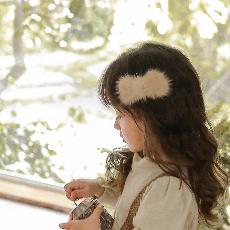 韩国儿童发饰FLO2021冬季新女童宝宝公主毛绒蝴蝶结发边夹鸭嘴夹