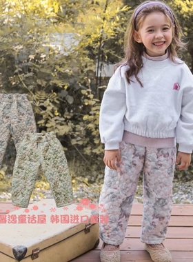 女童棉裤韩国童装FLO2022冬季宝宝洋气印花宽松休闲加厚夹棉裤子
